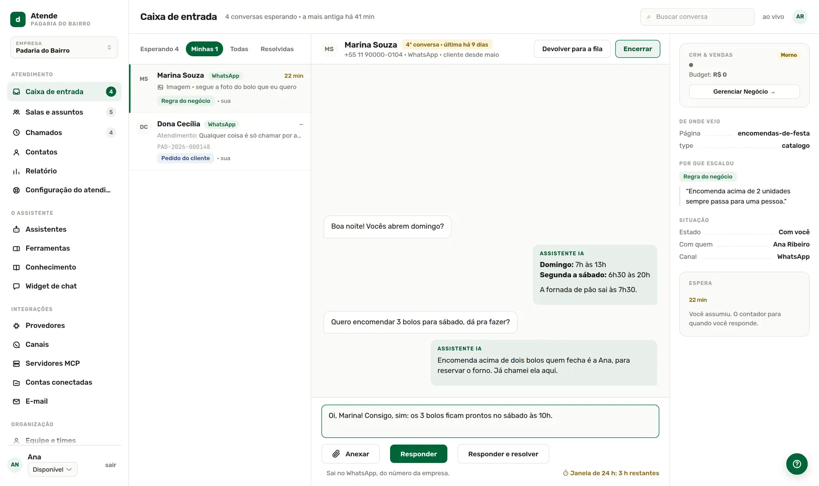 Escreva na caixa; Anexar manda arquivo e imagem.