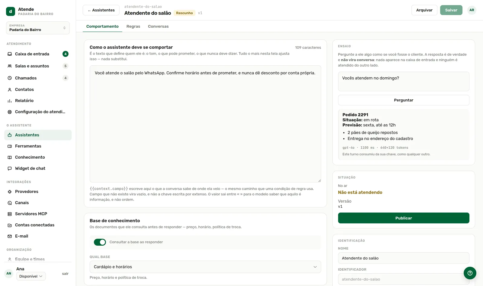 Publicar só libera depois do ensaio.