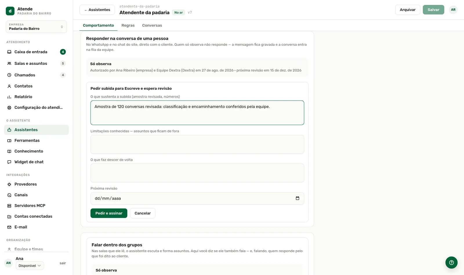 Quem pede já assina pelo próprio lado.