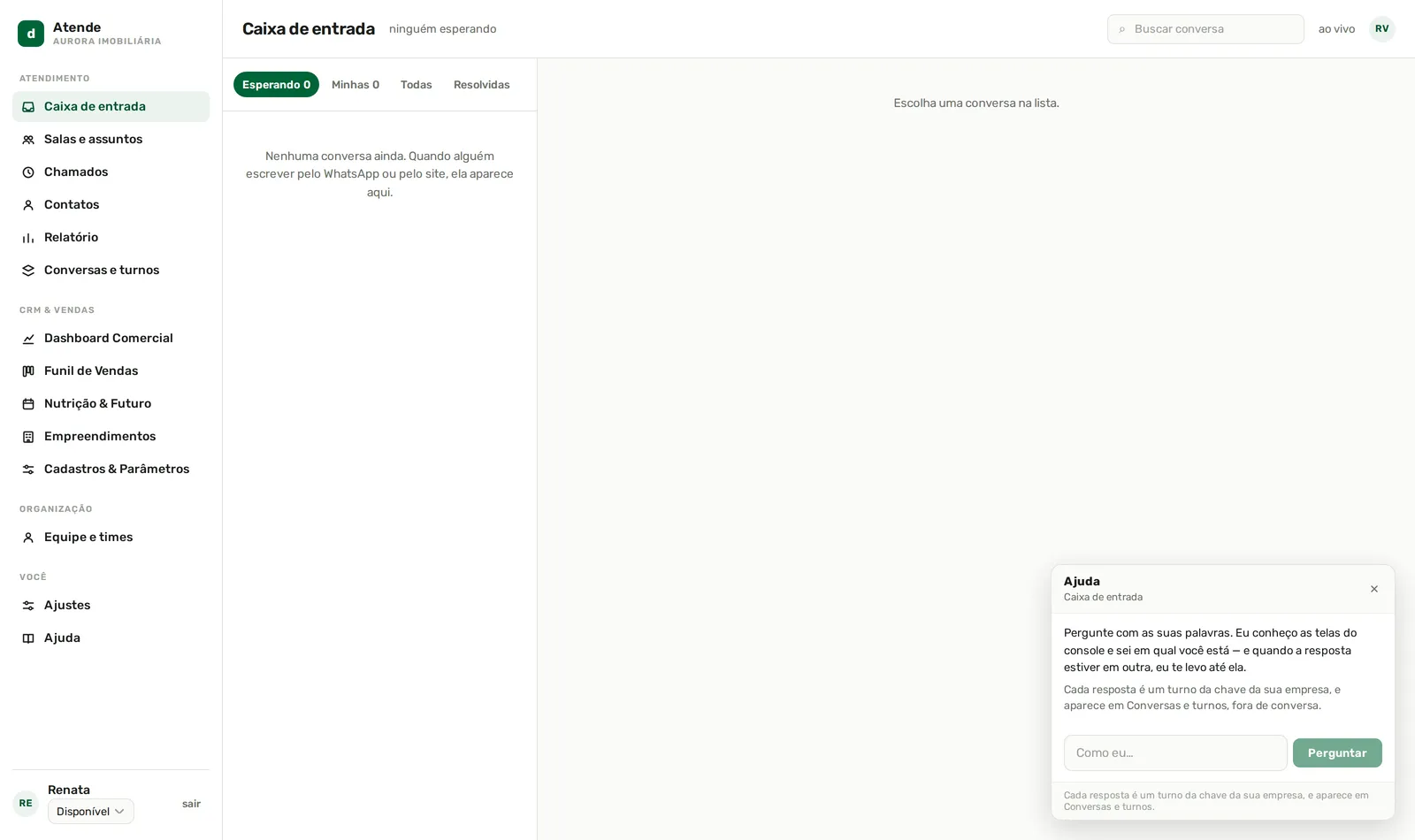 O ajudante responde sobre a tela em que você está.