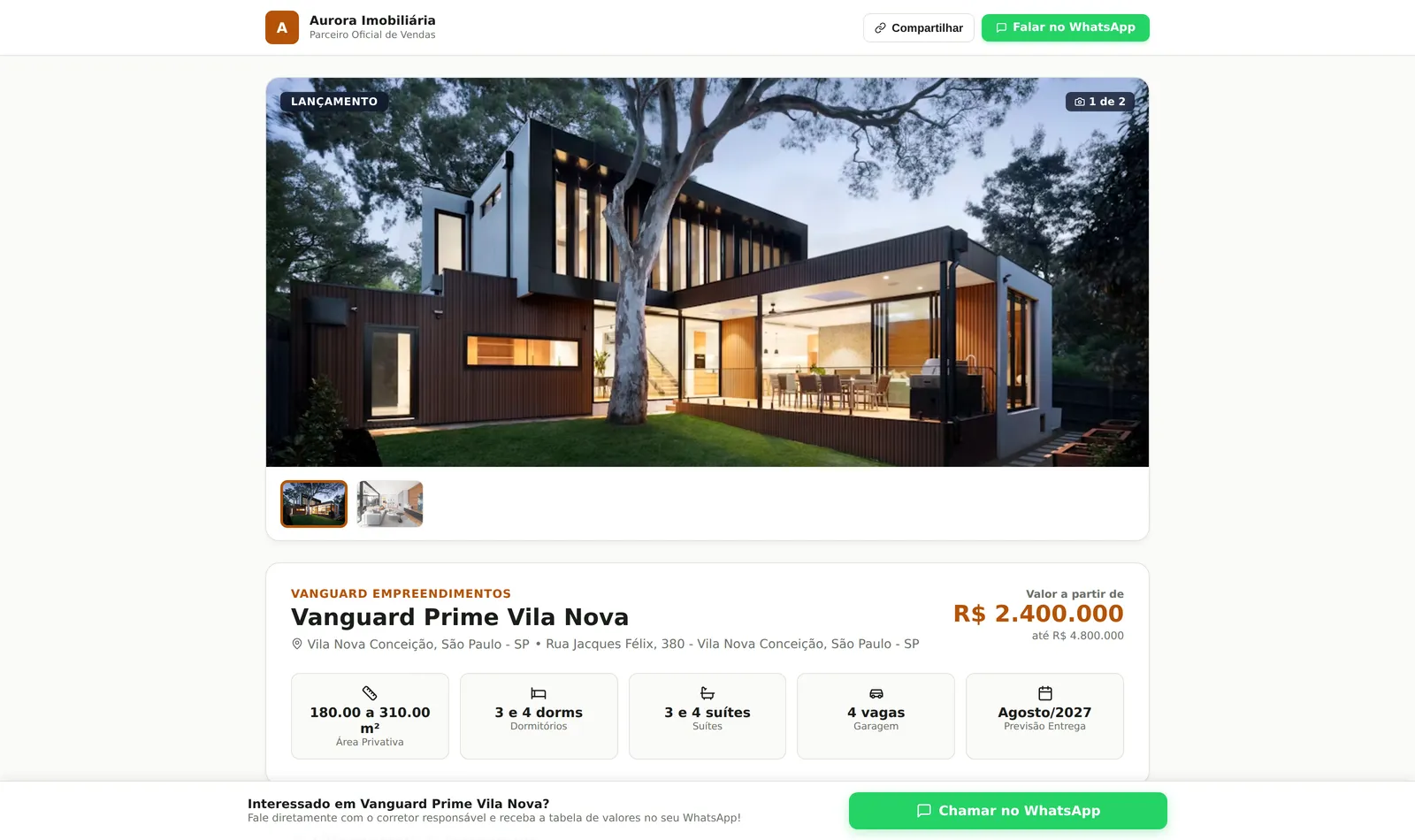 Página pública, sem login, com a marca da imobiliária.