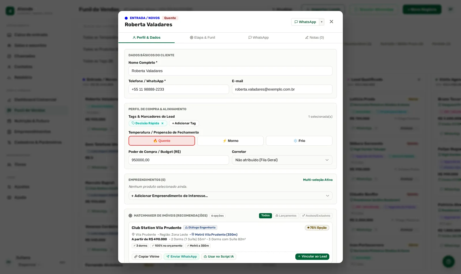 Salvou: a ficha abre com quatro abas.