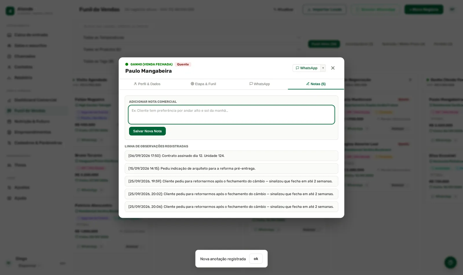 Salvou: a nota entra na lista e o contador sobe.