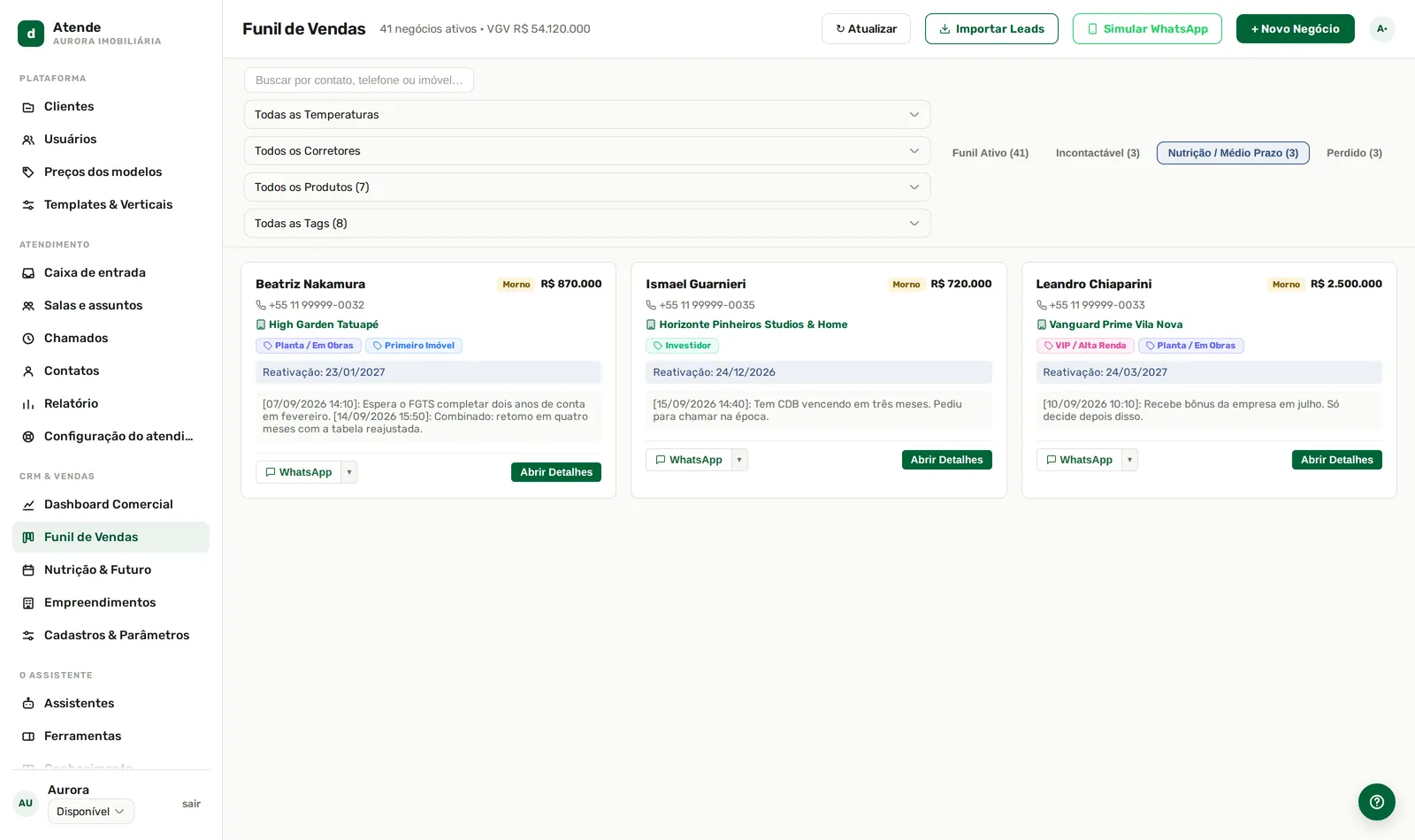 Nutrição guarda quem decide depois, com data de reativação.